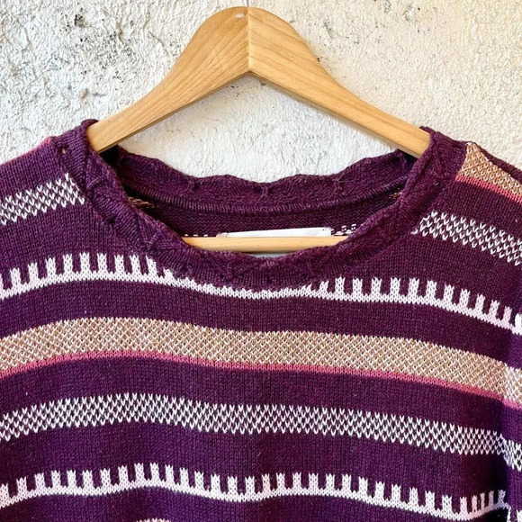 Loft Shimmer Stripe Pointelle Sweater Maroon Size Small - Picture 3 of 6